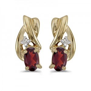 14k Yellow Gold Oval Garnet And Diamond Earrings