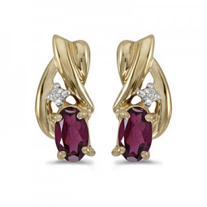 14k Yellow Gold Oval Rhodolite Garnet And Diamond Earrings