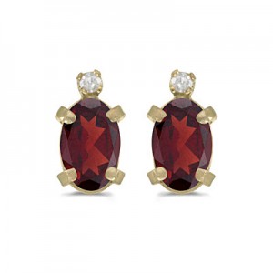 14k Yellow Gold Oval Garnet And Diamond Earrings