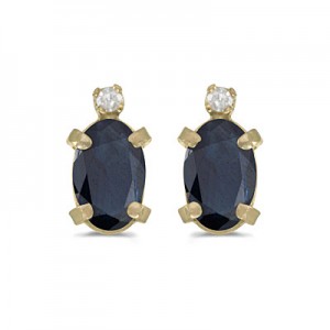 14k Yellow Gold Oval Sapphire And Diamond Earrings