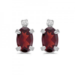 14k White Gold Oval Garnet And Diamond Earrings