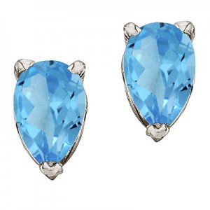 14K White Gold Birthstone Pear Blue Topaz Earrings