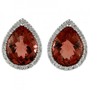 14K White Gold 9x11 mm Pear Garnet and Diamond Earrings