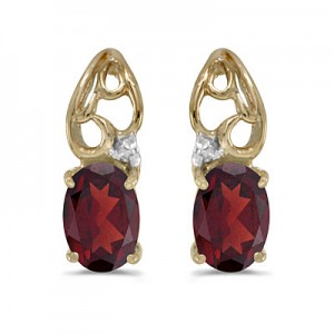 14k Yellow Gold Oval Garnet And Diamond Earrings