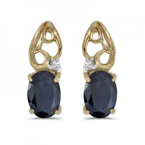 14k Yellow Gold Oval Sapphire And Diamond Earrings