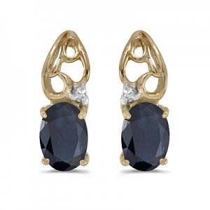 14k Yellow Gold Oval Sapphire And Diamond Earrings