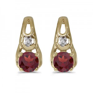 14k Yellow Gold Round Garnet And Diamond Earrings