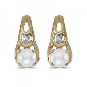 14k Yellow Gold Pearl And Diamond Earrings