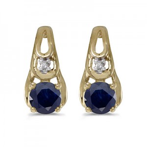 14k Yellow Gold Round Sapphire And Diamond Earrings