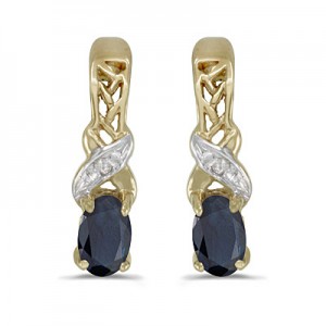 14k Yellow Gold Oval Sapphire And Diamond Earrings