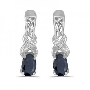 14k White Gold Oval Sapphire And Diamond Earrings