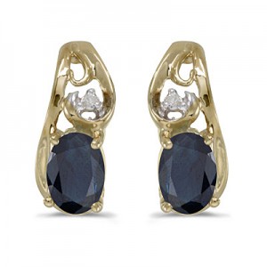 14k Yellow Gold Oval Sapphire And Diamond Earrings