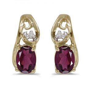 14k Yellow Gold Oval Rhodolite Garnet And Diamond Earrings