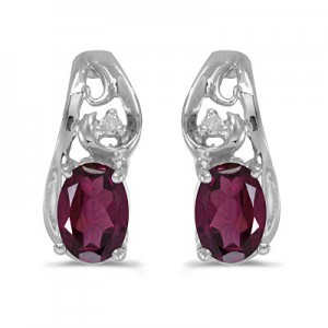 14k White Gold Oval Rhodolite Garnet And Diamond Earrings