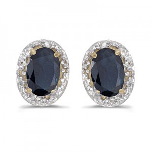 14k Yellow Gold Oval Sapphire And Diamond Earrings