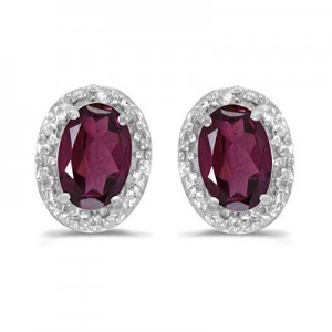 14k White Gold Oval Rhodolite Garnet And Diamond Earrings