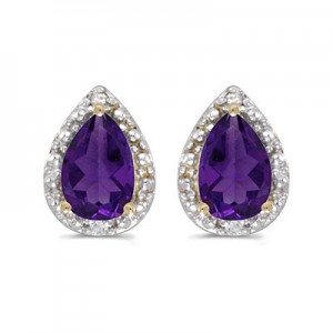 14k Yellow Gold Pear Amethyst And Diamond Earrings