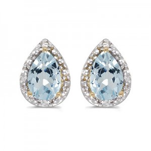 14k Yellow Gold Pear Aquamarine And Diamond Earrings