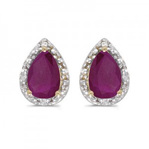 14k Yellow Gold Pear Ruby And Diamond Earrings