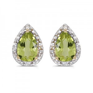 14k Yellow Gold Pear Peridot And Diamond Earrings