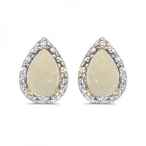 14k Yellow Gold Pear Opal And Diamond Earrings