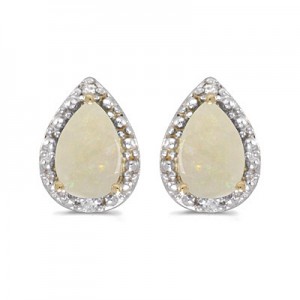 14k Yellow Gold Pear Opal And Diamond Earrings