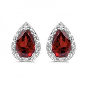 14k White Gold Pear Garnet And Diamond Earrings