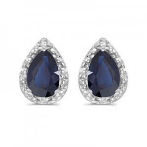 14k White Gold Pear Sapphire And Diamond Earrings