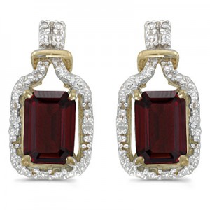 14k Yellow Gold Emerald-cut Garnet And Diamond Earrings