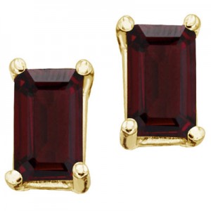 14K Yellow Gold 5x3 Emerald Cut Garnet Earrings