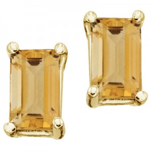 14K Yellow Gold 5x3 Emerald Cut Citrine Earrings