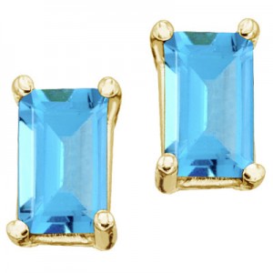 14K Yellow Gold 5x3 Emerald Cut Blue Topaz Earrings