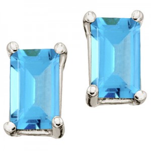 14K White Gold 5x3 Emerald Cut Blue Topaz Earrings