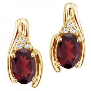 14K Yellow Gold Oval Garnet and Diamond Earrings