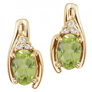 14K Yellow Gold Oval Peridot and Diamond Earrings