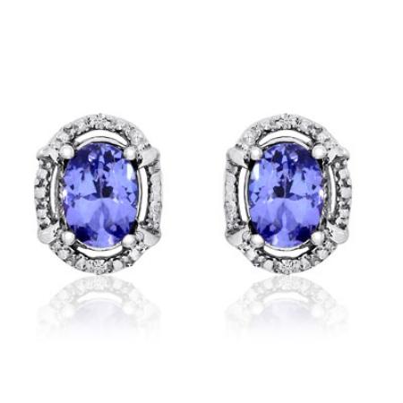 14K White Gold 7x5 Oval Tanzanite and Diamond Fashion Earrings