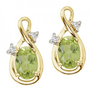 14K Yellow Gold Oval Peridot and Diamond Figure 8 Earrings