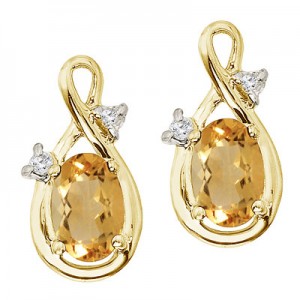 14K Yellow Gold Oval Citrine and Diamond Figure 8 Earrings