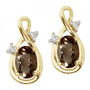 14K Yellow Gold Oval Smoky Topaz and Diamond Figure 8 Earrings