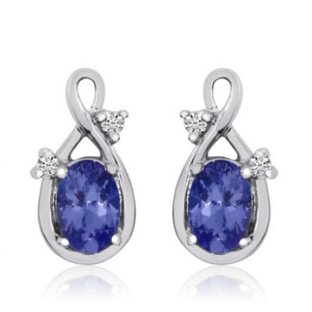 14K White Gold 6x4 mm Oval Tanzanite and Diamond Swirl Fashion Earrings