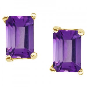 14K Yellow Gold Emerald Cut Amethyst Earrings