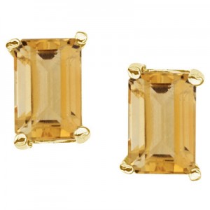 14K Yellow Gold Emerald Cut Citrine Earrings