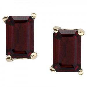 14K White Gold Emerald Cut Garnet Earrings