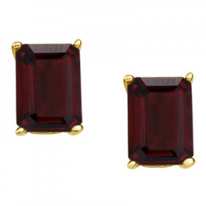 14K Yellow Gold 7x5 mm Emerald Cut Garnet Earrings