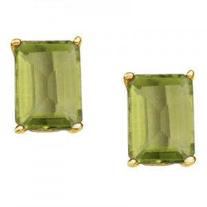 14K Yellow Gold Emerald Cut Peridot Earrings