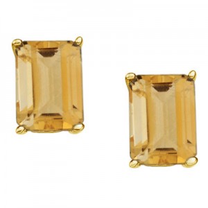 14K Yellow Gold 7x5 mm Emerald Cut Citrine Earrings