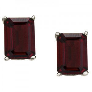 14K White Gold 7x5 mm Emerald Cut Garnet Earrings