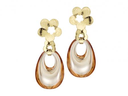 14K Yellow Gold Reconstructed Champagne Citrine Door Knocker Earrings