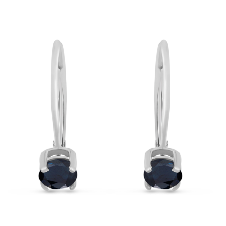 14K White Gold Round Sapphire Leverback Birhtstone Earrings