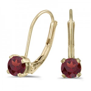 14k Yellow Gold Round Garnet Lever-back Earrings